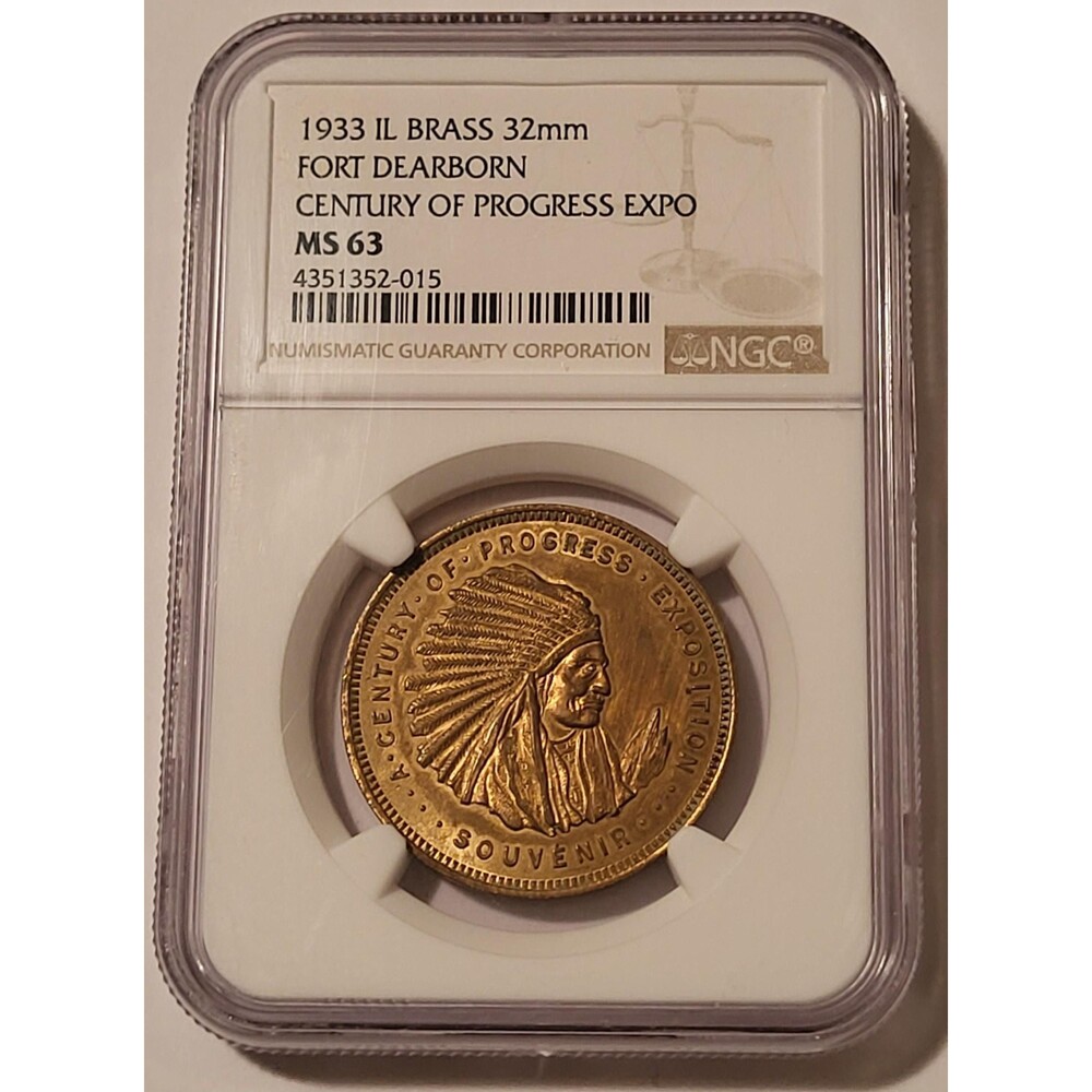 1933 IL Century of Progress Expo Brass Medal Fort Dearborn MS63 NGC